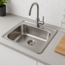 Aquadesign Basic vierkante RVS spoelbak 48x48cm opbouw met kraangat 1208956284
